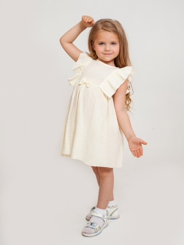 Купить 322-СЛ. Платье из муслина детское, хлопок 100% сливочный, р. 74,80,86,92 в Феодосии