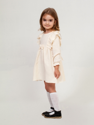 Купить 321-СЛ. Платье из муслина детское, хлопок 100% сливочный, р. 74,80,86,92 в Феодосии