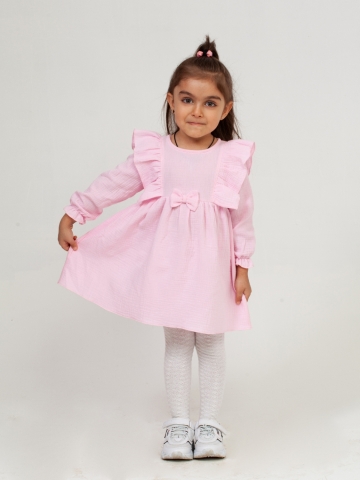 Купить 321-Р. Платье из муслина детское, хлопок 100% розовый, р. 74,80,86,92 в Феодосии